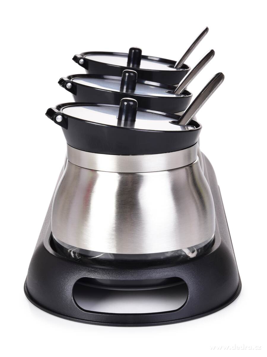 BOROSIL, Sada 3 ks 280 ml skleněných dóz na potraviny a koření s víčkem, nerez lžičkami a podstavcem, černá – náhled 5 | Grand Móda