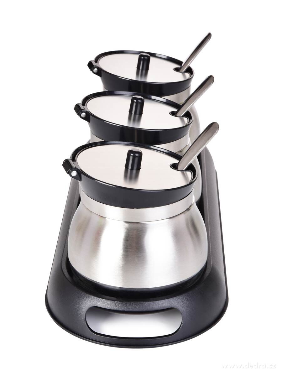 BOROSIL, Sada 3 ks 280 ml skleněných dóz na potraviny a koření s víčkem, nerez lžičkami a podstavcem, černá – náhled 6 | Grand Móda