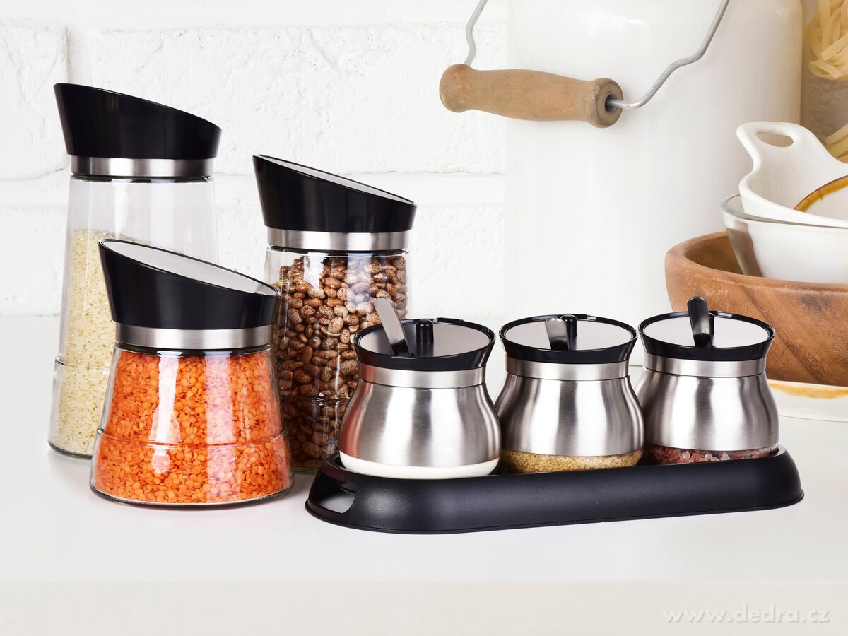 BOROSIL, 600 ml + 900 ml + 1200 ml, skleněné dózy na sypké potraviny s otočným dávkovacím víkem – náhled 3 | Grand Móda