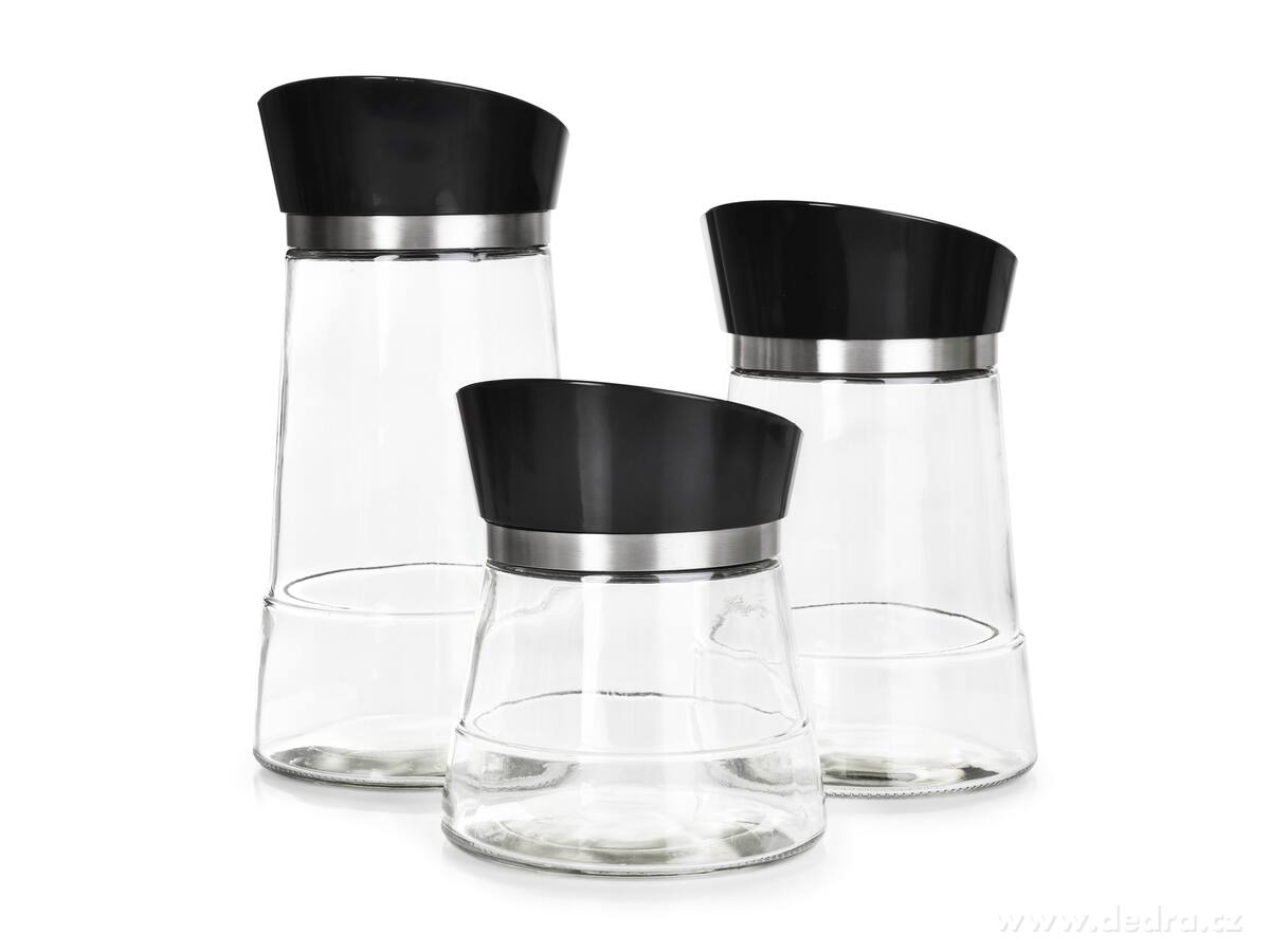 BOROSIL, 600 ml + 900 ml + 1200 ml, skleněné dózy na sypké potraviny s otočným dávkovacím víkem – náhled 4 | Grand Móda