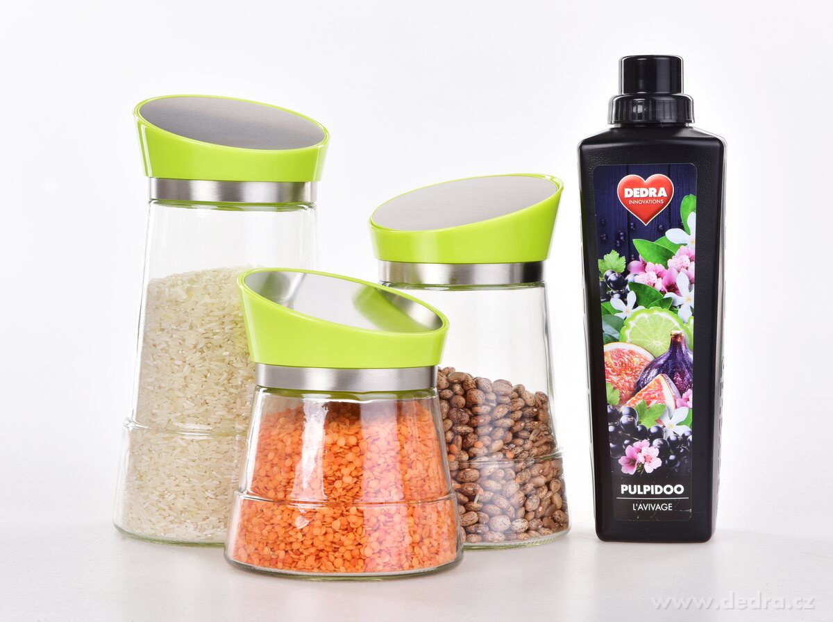 3 ks skleněné dózy na sypké potraviny s otočným víkem, zelené – náhled 4 | Grand Móda