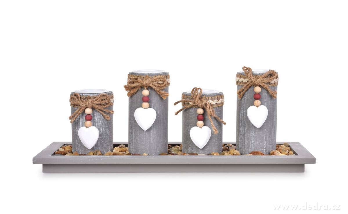 38 cm sada 4 svícnů na dřevěném podstavci – náhled 2 | Grand Móda