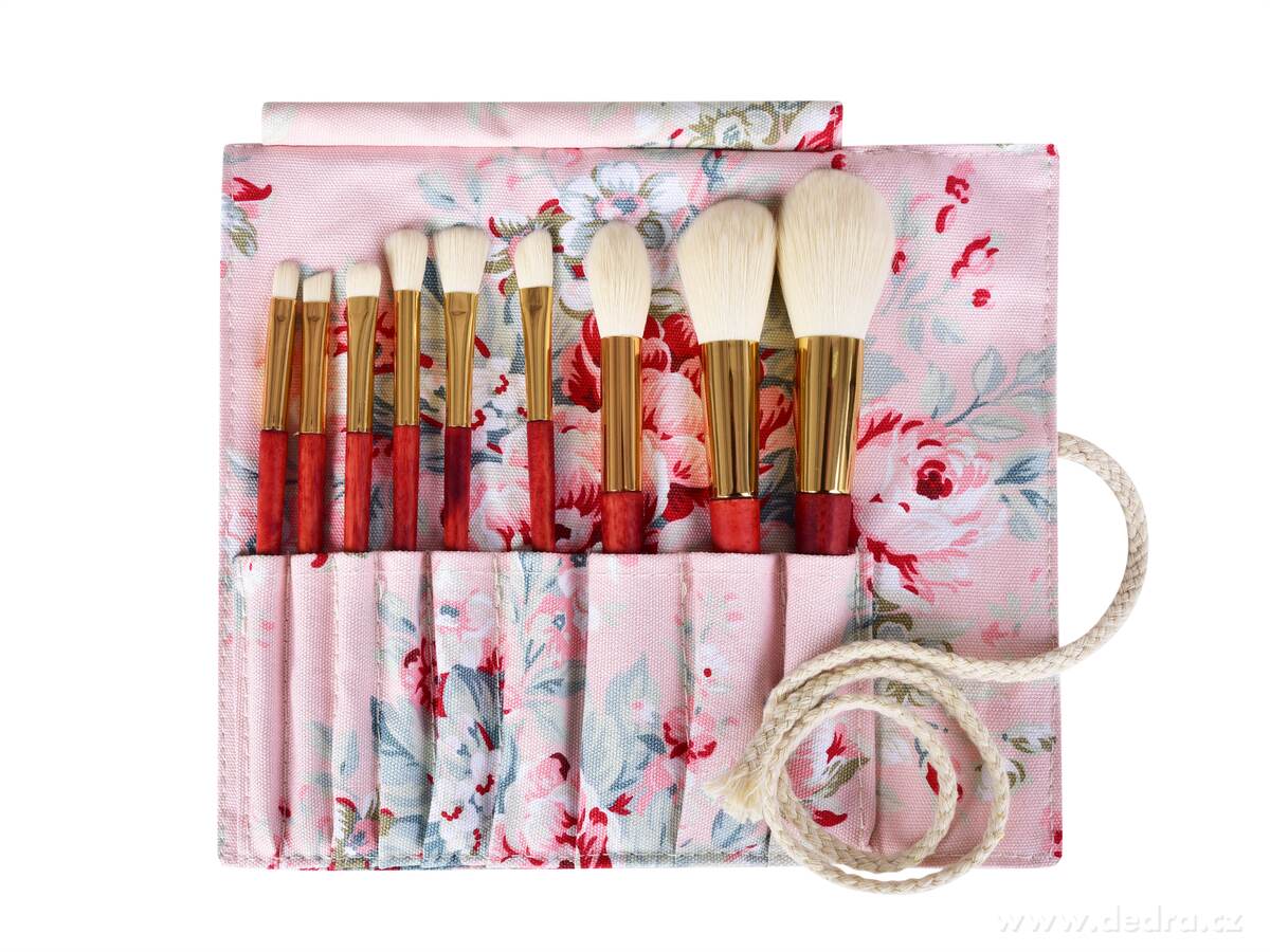 BEAUTY, 9 ks profesionálních přírodních štětců na make-up, s látkovým pouzdrem, sada pro líčení, růžová | Líčení a make up | Grand Móda