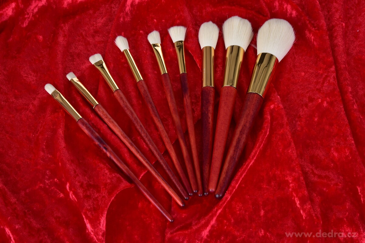 BEAUTY, 9 ks profesionálních přírodních štětců na make-up, s látkovým pouzdrem, sada pro líčení, růžová – náhled 3 | Grand Móda