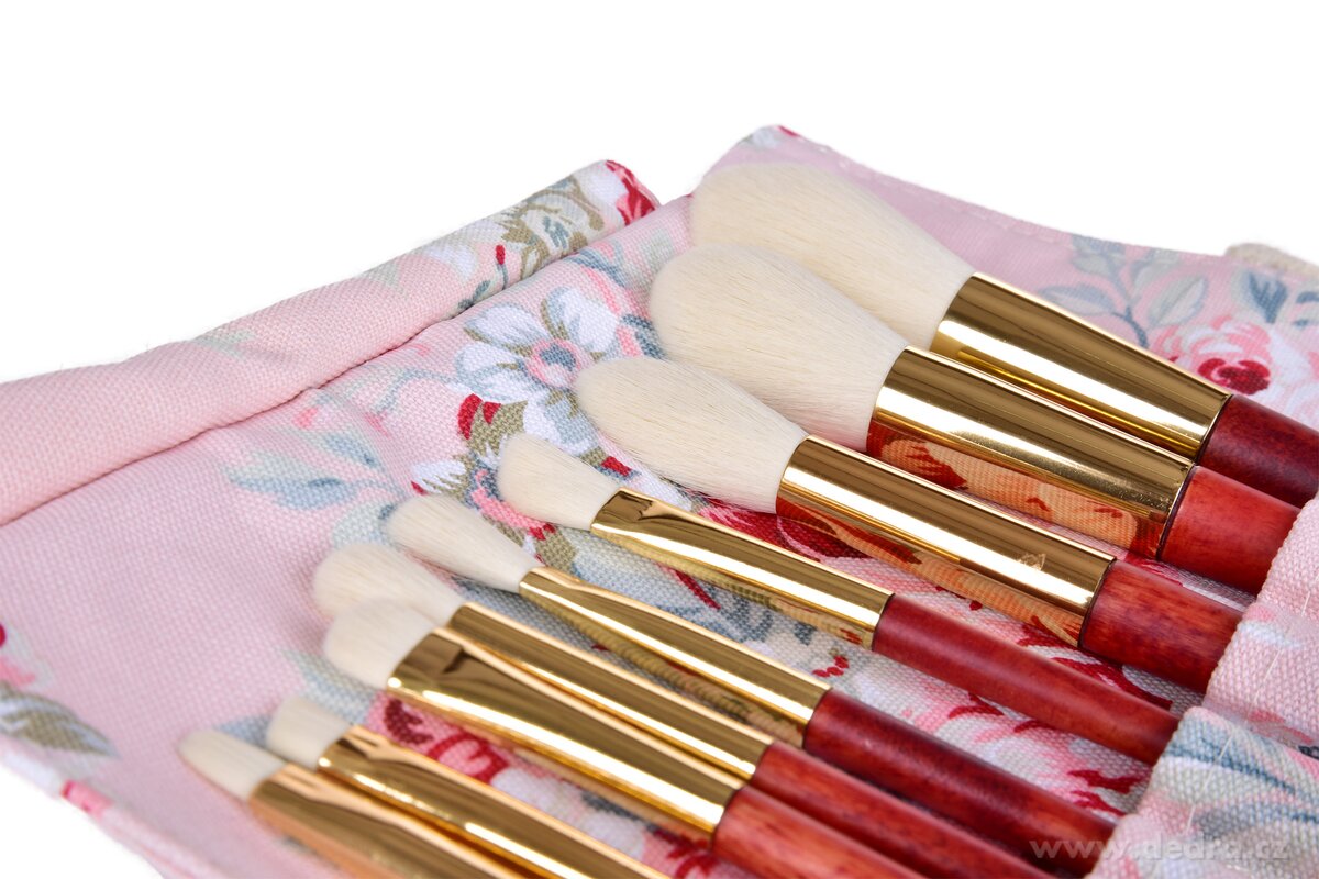 BEAUTY, 9 ks profesionálních přírodních štětců na make-up, s látkovým pouzdrem, sada pro líčení, růžová – náhled 5 | Grand Móda