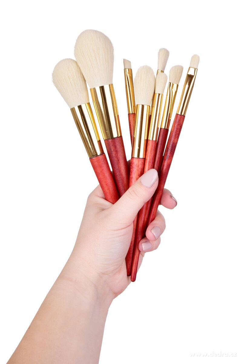 BEAUTY, 9 ks profesionálních přírodních štětců na make-up, s látkovým pouzdrem, sada pro líčení, růžová – náhled 6 | Grand Móda