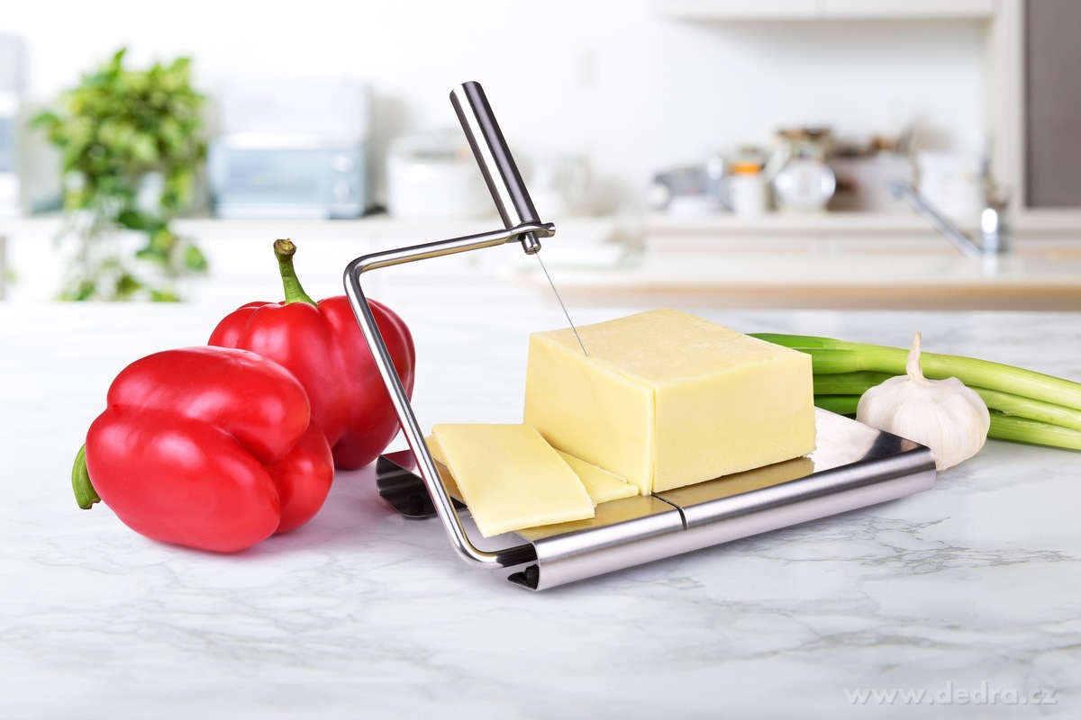 GOURMET, kráječ na sýr s jemnou strunou, Nerezový řezák s 5 náhradními strunami – náhled 3 | Grand Móda