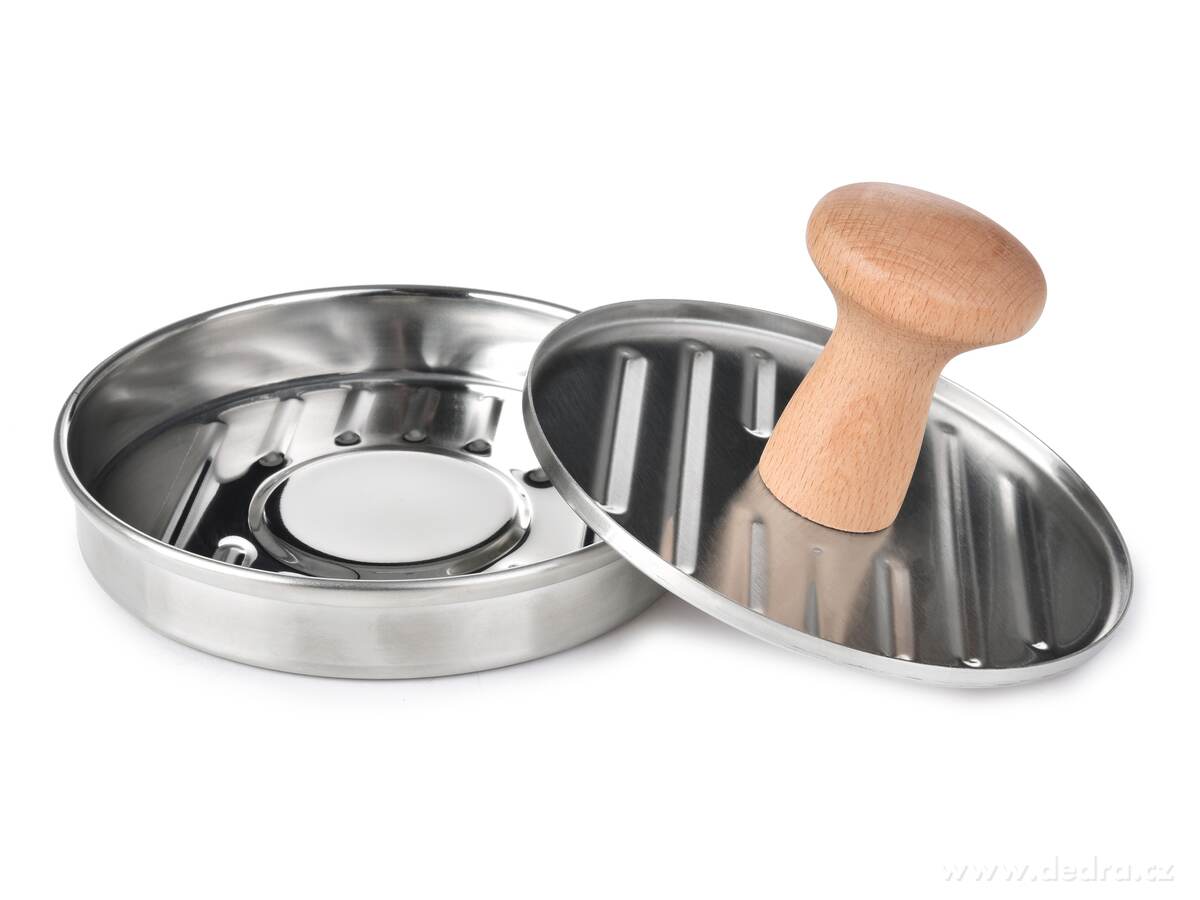 HAMBÁTOR, nerezový masivní lis na hamburgery s dřevěnou rukojetí, Ø 13 cm – náhled 2 | Grand Móda