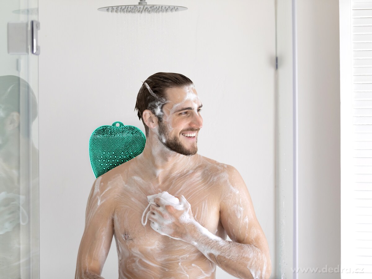 2v1 NA ZÁDA a NA NOHY, kartáč s přísavkami na stěnu i podlahu, tyrkysový – náhled 3 | Grand Móda