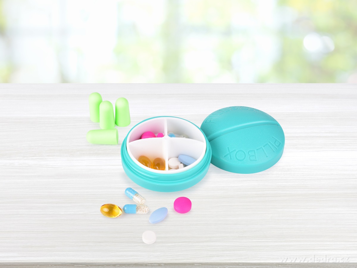 LÉKOVNÍK, Zásobník na léky a vitamíny, 4 přihrádky + špunty do uší – náhled 5 | Grand Móda