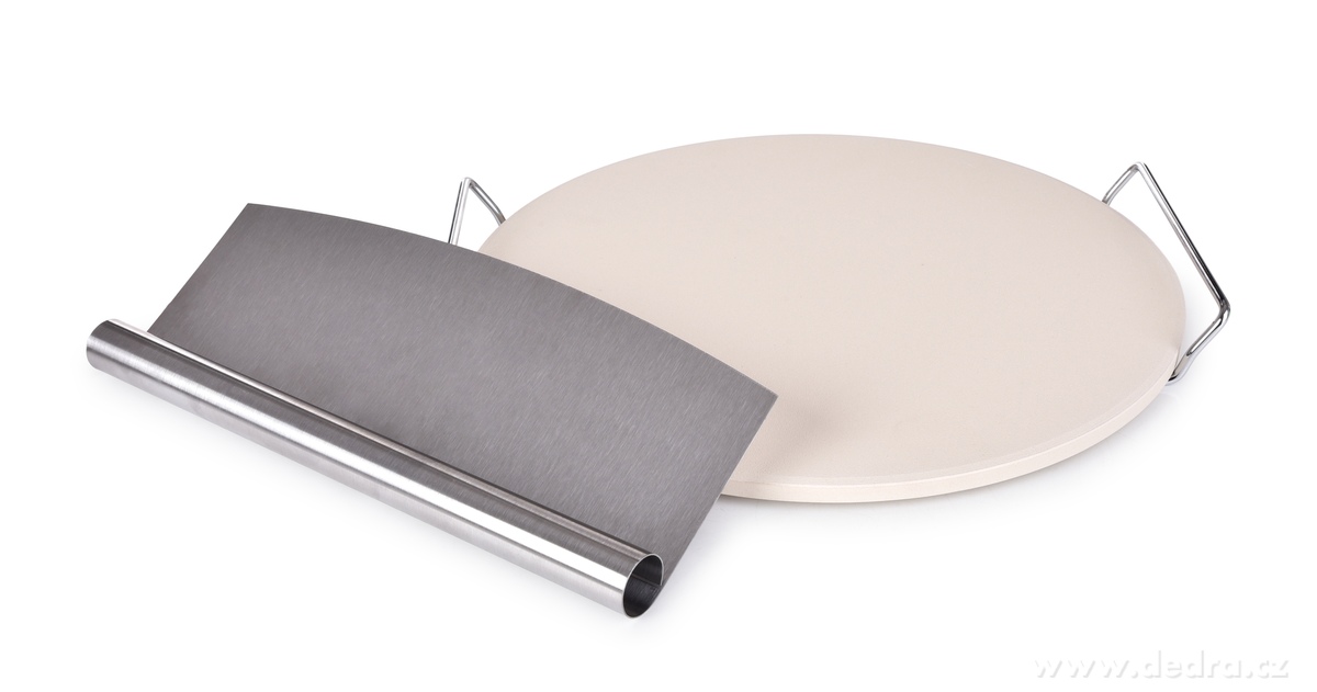 PIZZA SET 2v1, pečicí kordieritový kámen 34 cm + pizza nůž 30 cm, vhodné i na chléb | Pečící plechy a pekáče | Grand Móda
