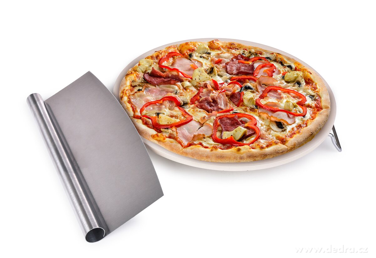 PIZZA SET 2v1, pečicí kordieritový kámen 34 cm + pizza nůž 30 cm, vhodné i na chléb – náhled 6 | Grand Móda