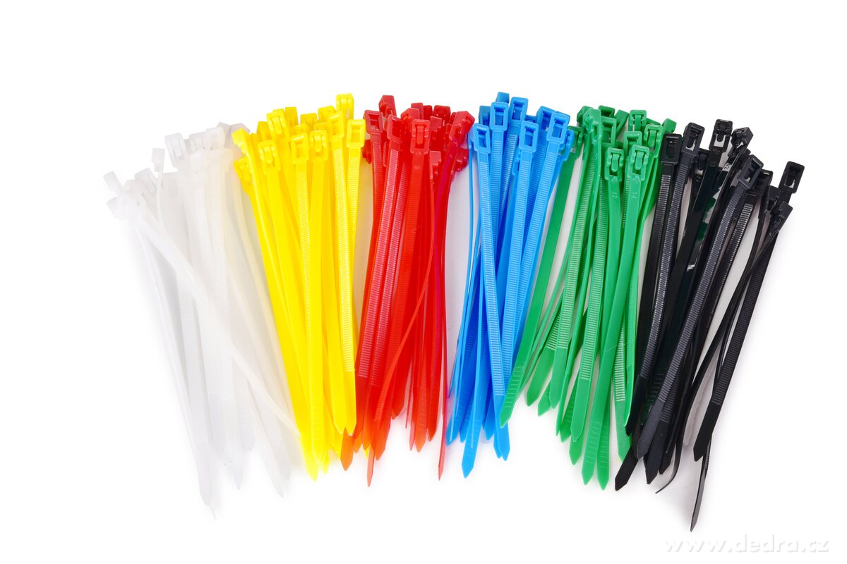 HOBBY, 100 ks opakovaně použitelné stahovací pásky, rozepínací zip pásky, mix barev
