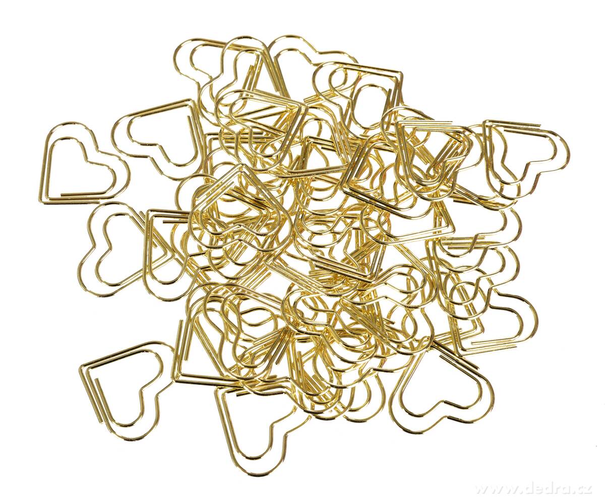 OFFICE, 50 ks kancelářské sponky ve tvaru srdce, zlaté kovové, dekorativní | Kancelářské potřeby | Grand Móda