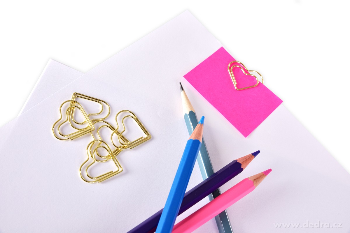 OFFICE, 50 ks kancelářské sponky ve tvaru srdce, zlaté kovové, dekorativní – náhled 5 | Grand Móda