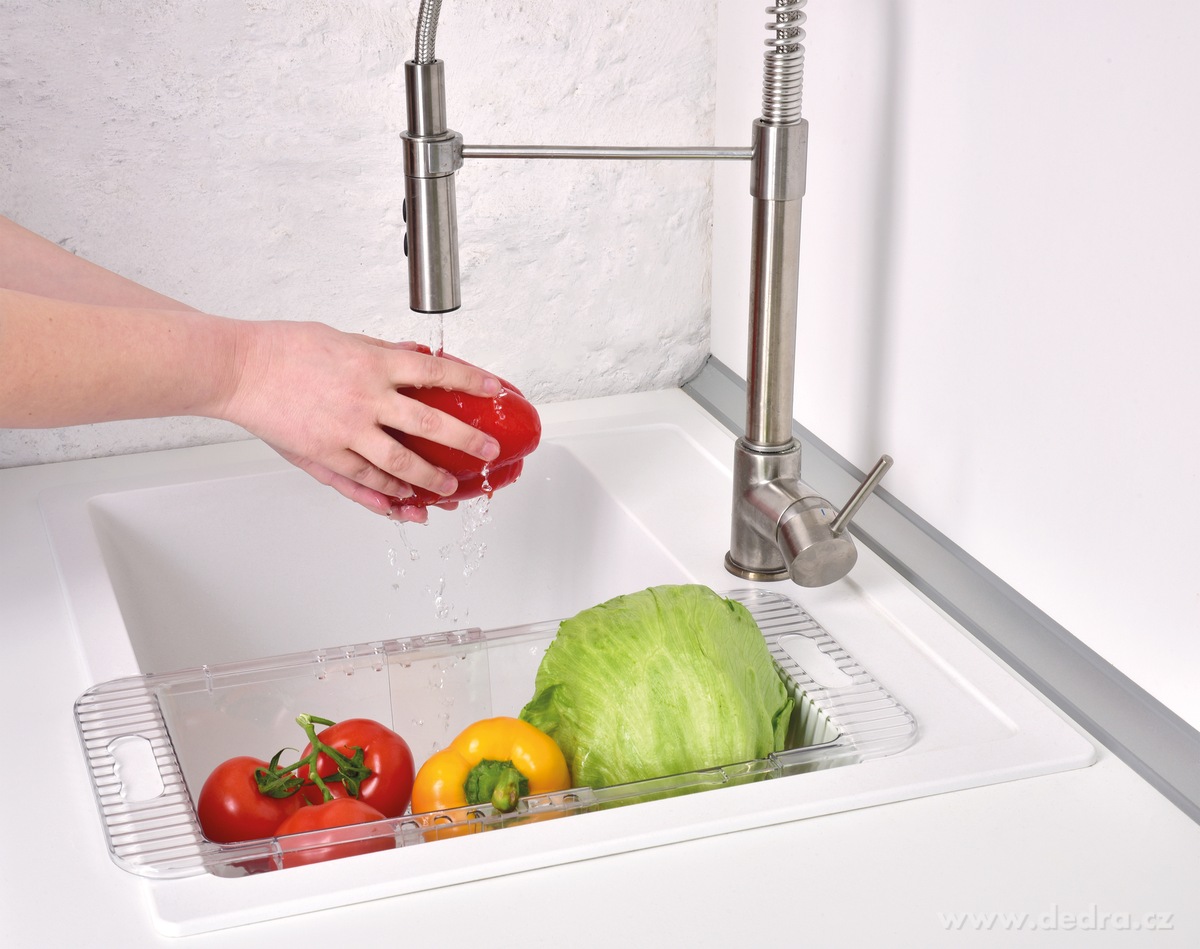 Nastavitelný odkapátor, cedník do dřezu, průhledný – náhled 3 | Grand Móda