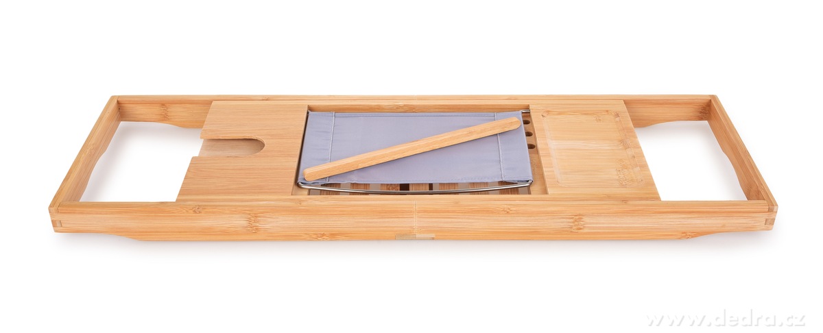 GoEco®, Nastavitelný bambusový stolek na vanu, držák na knihu, tablet i sklenici vína, 70–104 cm – náhled 4 | Grand Móda