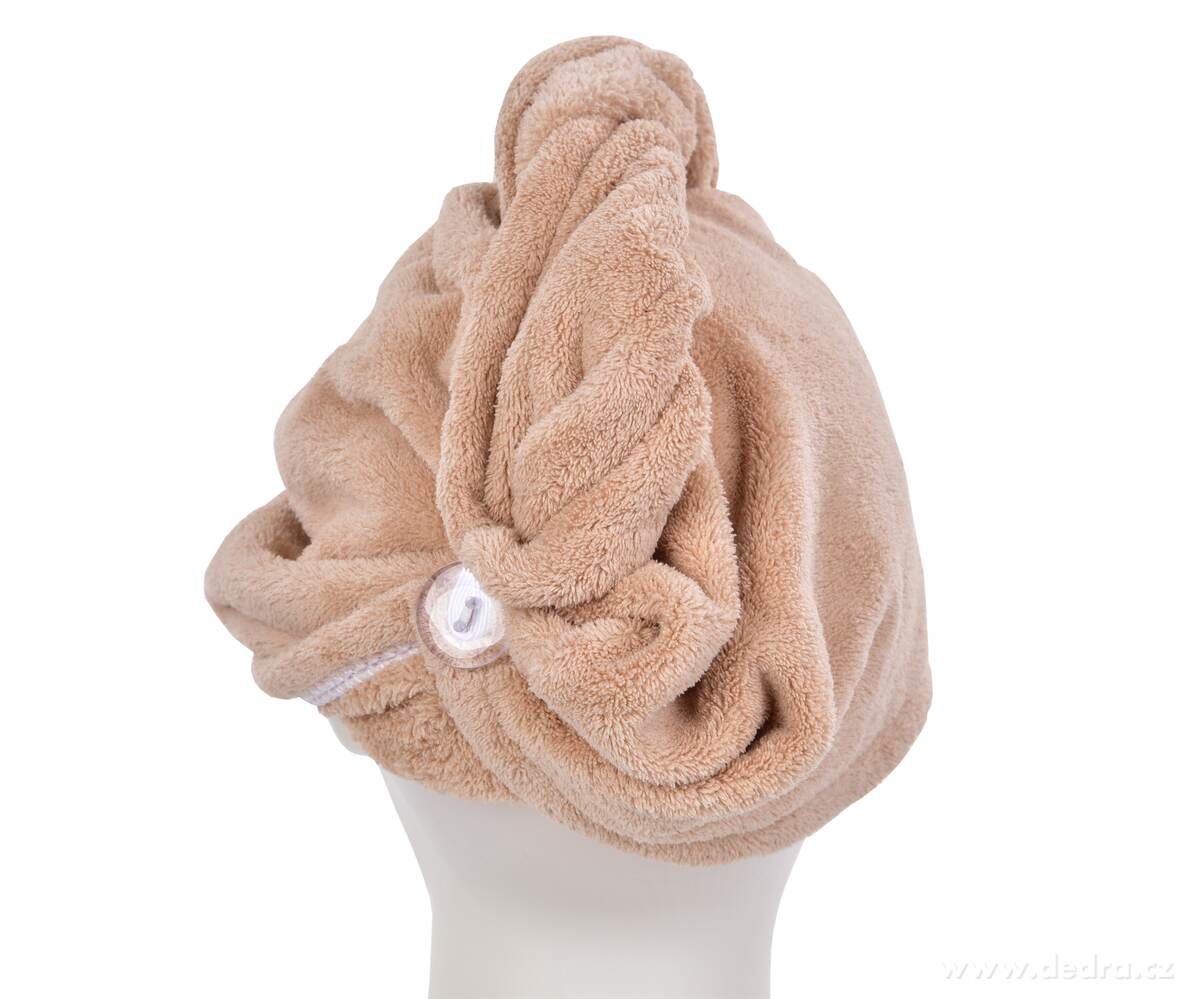 SPA, XL turban na sušení vlasů, exkluzivní LAGOON mikrovlákno, antistatický, proti lámání, hnědý – náhled 3 | Grand Móda