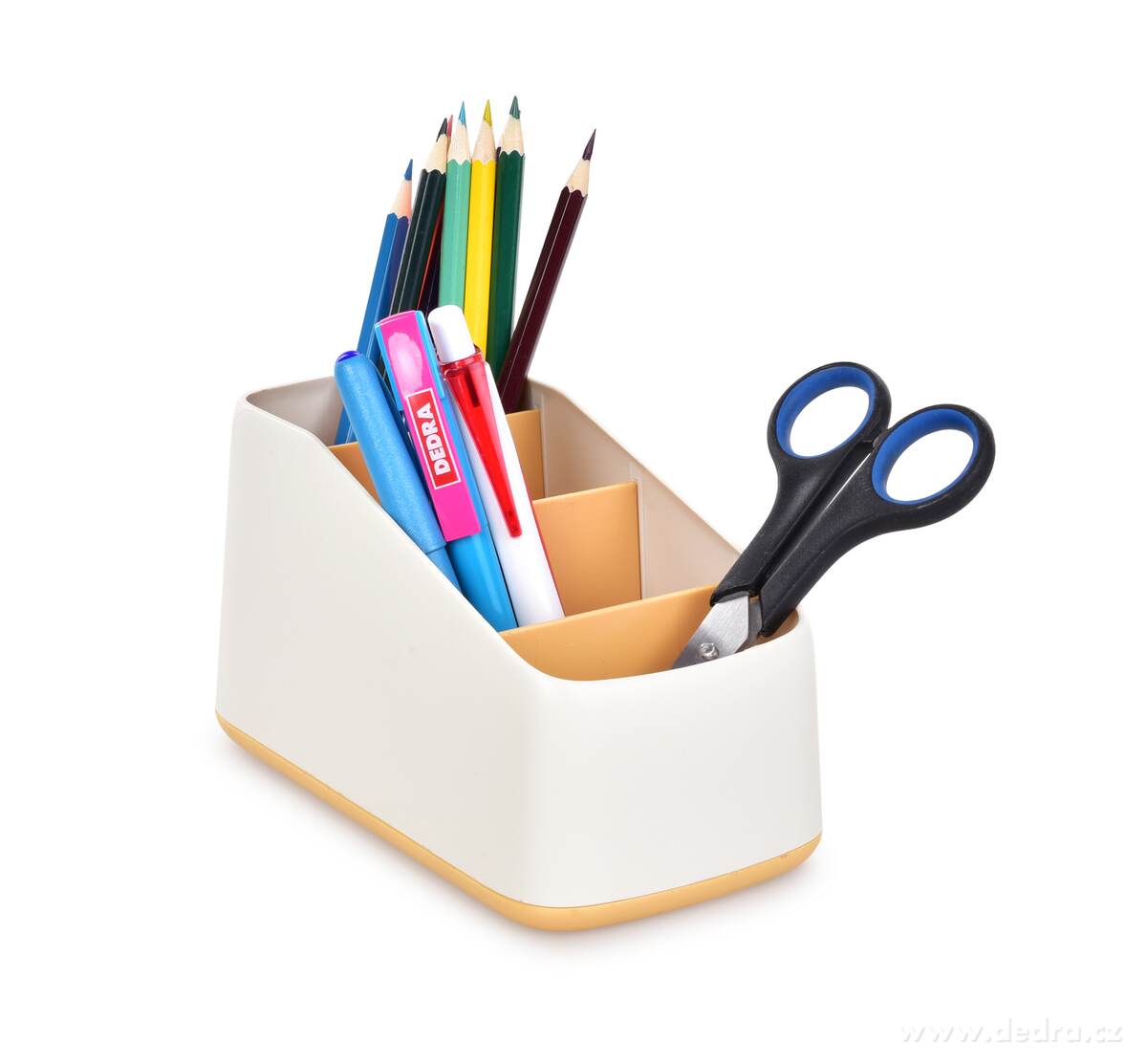 OFFICE, Kancelářský organizér se 4 přihrádkami, stojan na psací potřeby, šířka 9, 5 cm, oranžový – náhled 2 | Grand Móda