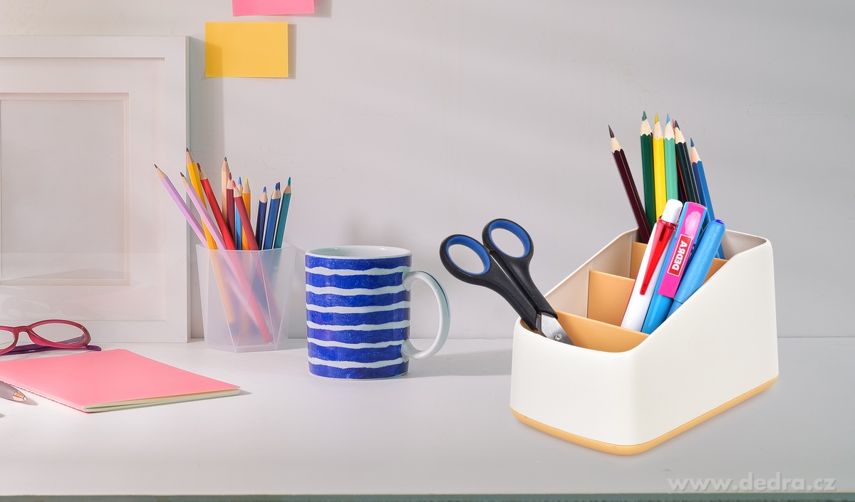 OFFICE, Kancelářský organizér se 4 přihrádkami, stojan na psací potřeby, šířka 9, 5 cm, oranžový – náhled 3 | Grand Móda