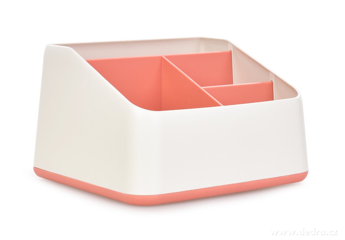 OFFICE, Kancelářský organizér se 4 přihrádkami, stojan na psací potřeby, šířka 17 cm, korálový