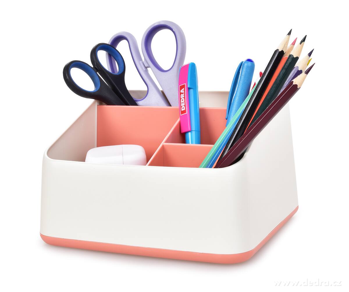 OFFICE, Kancelářský organizér se 4 přihrádkami, stojan na psací potřeby, šířka 17 cm, korálový – náhled 2 | Grand Móda