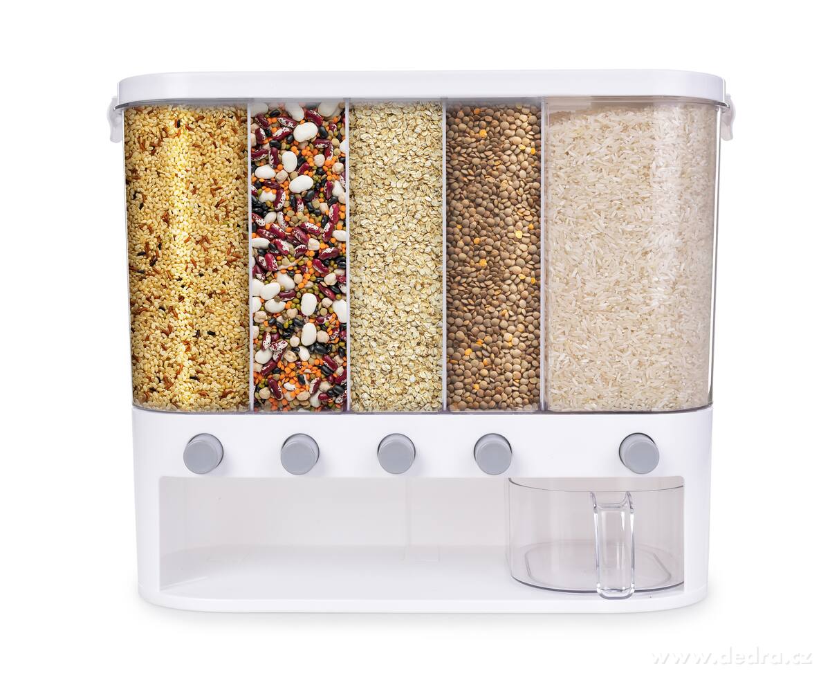 GOURMET, dávkovač sypkých potravin, 5 přihrádek na rýži, luštěniny a obiloviny | Velké dózy na jídlo | Grand Móda