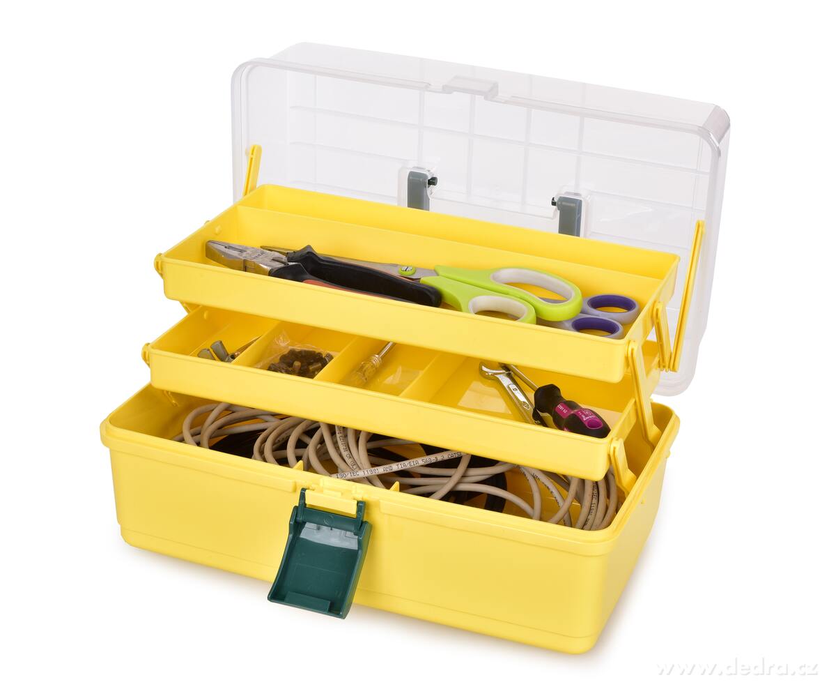 PRAKTIK, Úložný kufr se sklopnou rukojetí, 1 velký prostor + 2 výsuvné přihrádky, 17 cm