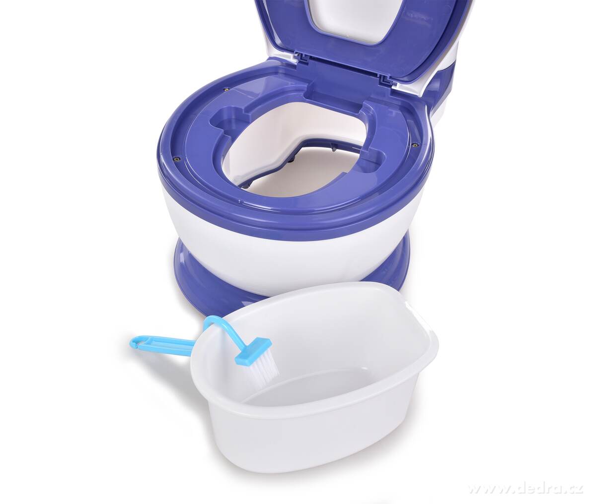 BABY WC, dětský nočník ve tvaru záchodu, s víkem, vyjímatelnou nádobou a kartáčkem, modrý – náhled 5 | Grand Móda
