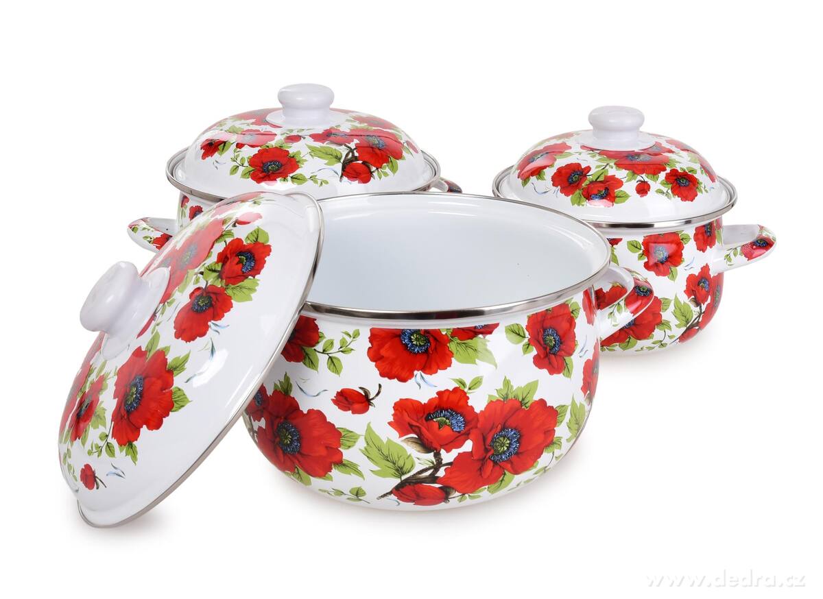 RUSTICAL | 6d├şln├í sada smaltovan├Żch silnost─Ťnn├Żch hrnc┼» s poklicemi | makov├ę kv─Ťty - obr├ízek 2 | Hrnce a pek├í─Źe | Grand M├│da