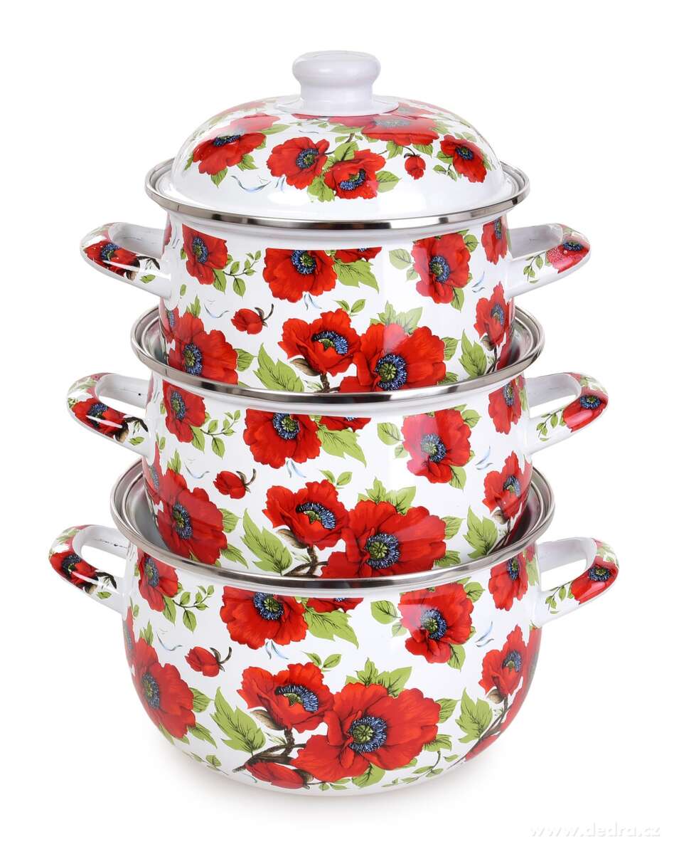 RUSTICAL | 6d├şln├í sada smaltovan├Żch silnost─Ťnn├Żch hrnc┼» s poklicemi | makov├ę kv─Ťty - obr├ízek 4 | Hrnce a pek├í─Źe | Grand M├│da