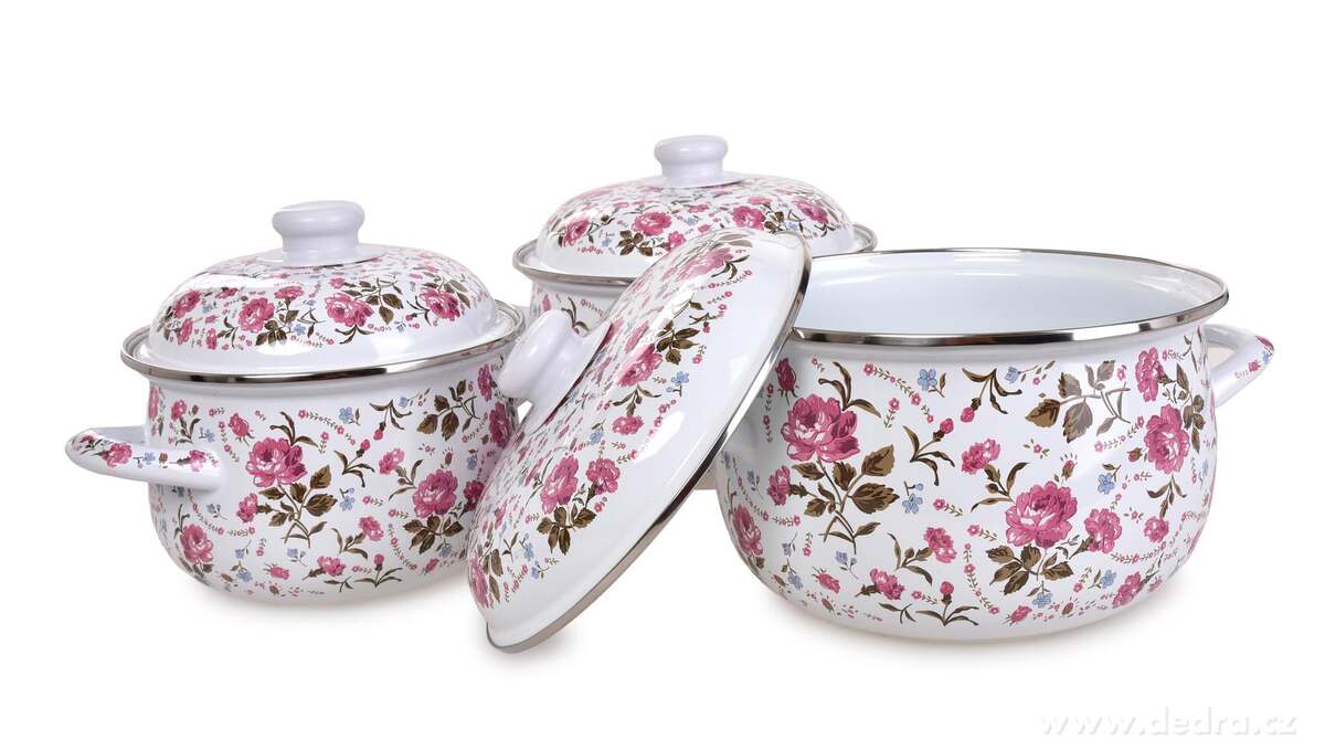 RUSTICAL | 6d├şln├í sada smaltovan├Żch silnost─Ťnn├Żch hrnc┼» s poklicemi | kv─Ťtinov├Ż motiv - obr├ízek 2 | Hrnce a pek├í─Źe | Grand M├│da