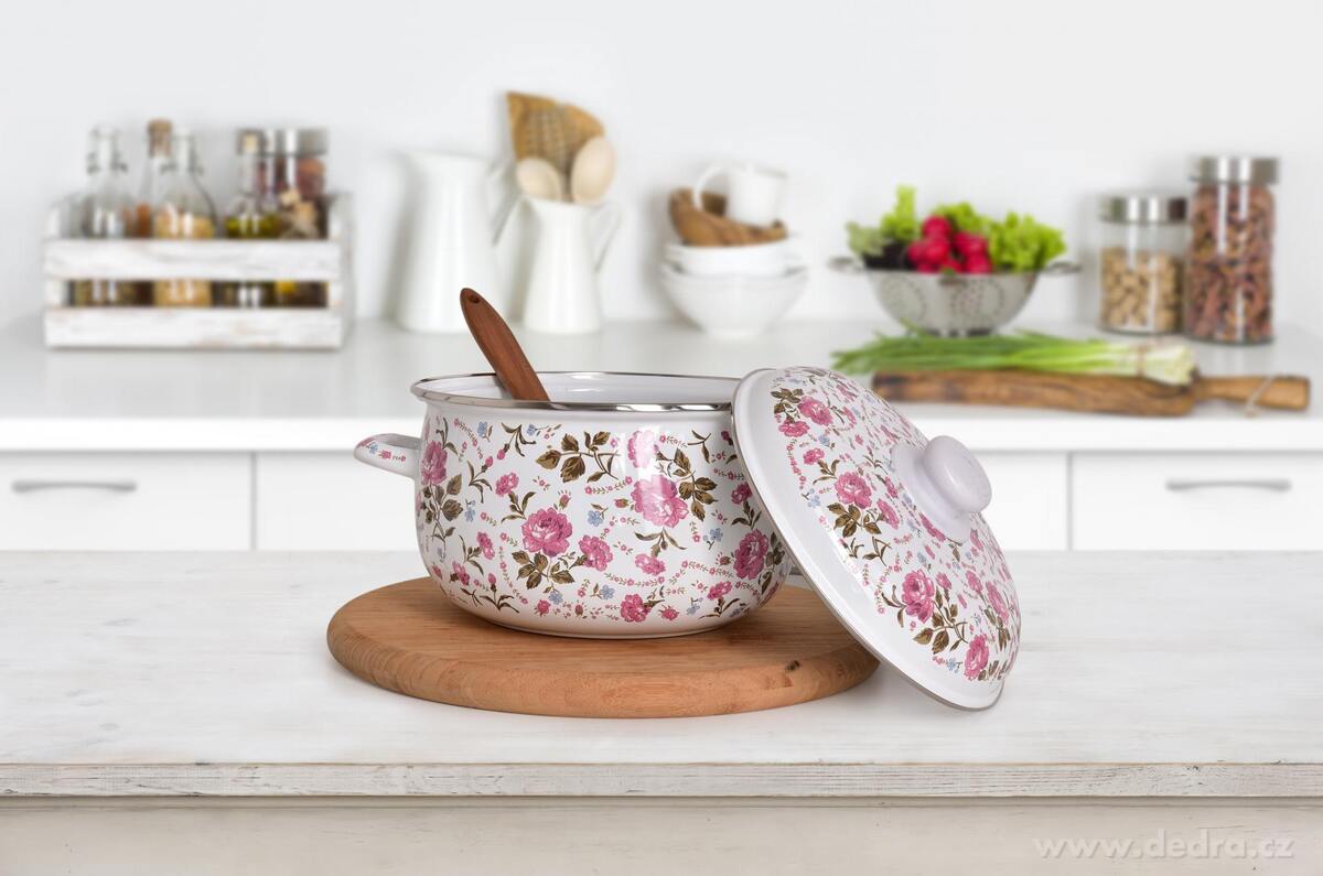 RUSTICAL | 6d├şln├í sada smaltovan├Żch silnost─Ťnn├Żch hrnc┼» s poklicemi | kv─Ťtinov├Ż motiv - obr├ízek 3 | Hrnce a pek├í─Źe | Grand M├│da