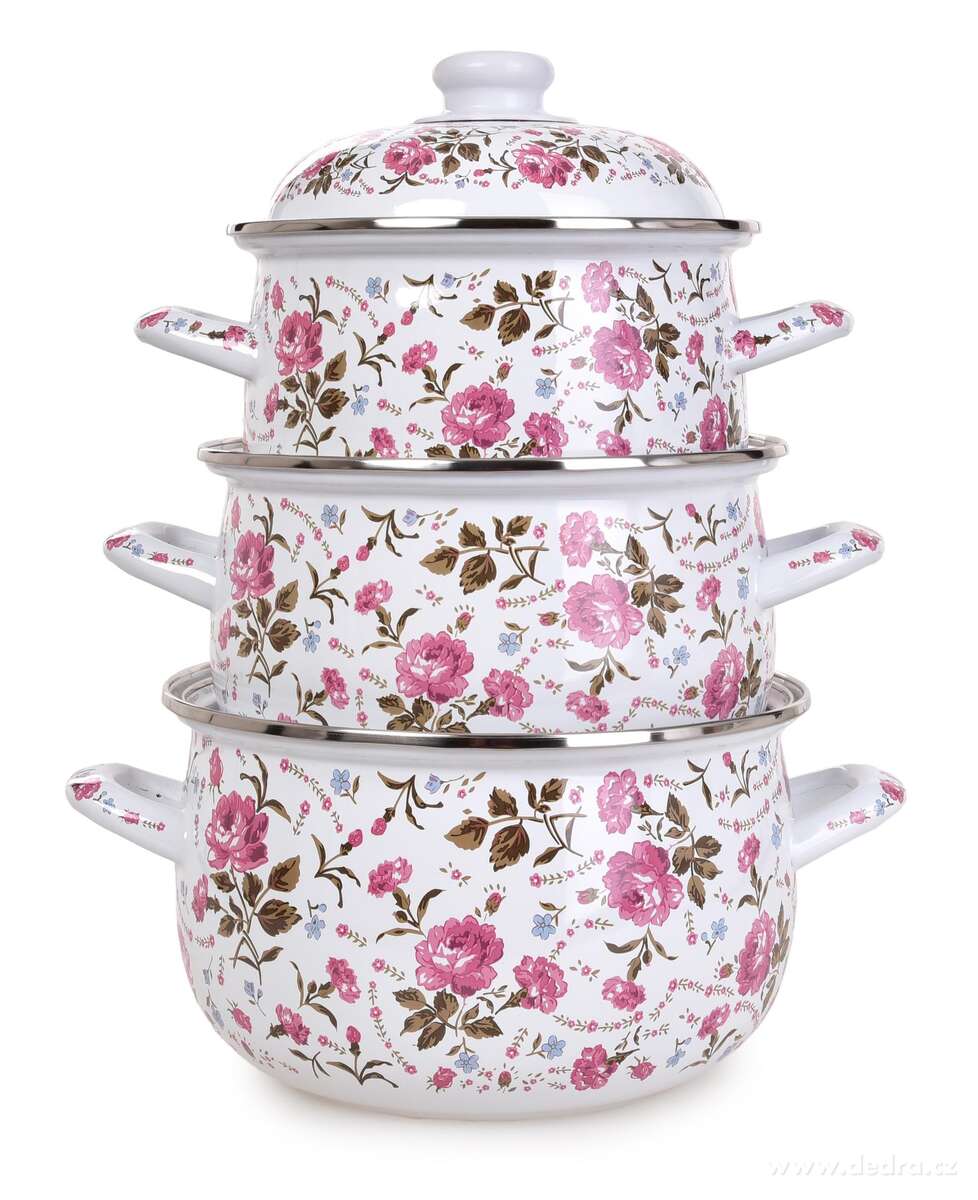 RUSTICAL | 6d├şln├í sada smaltovan├Żch silnost─Ťnn├Żch hrnc┼» s poklicemi | kv─Ťtinov├Ż motiv - obr├ízek 4 | Hrnce a pek├í─Źe | Grand M├│da