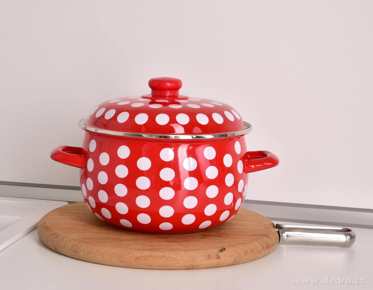 RUSTICAL | 6d├şln├í sada smaltovan├Żch silnost─Ťnn├Żch hrnc┼» s poklicemi | ─Źerven├ę s punt├şky - obr├ízek 4 | Hrnce a pek├í─Źe | Grand M├│da