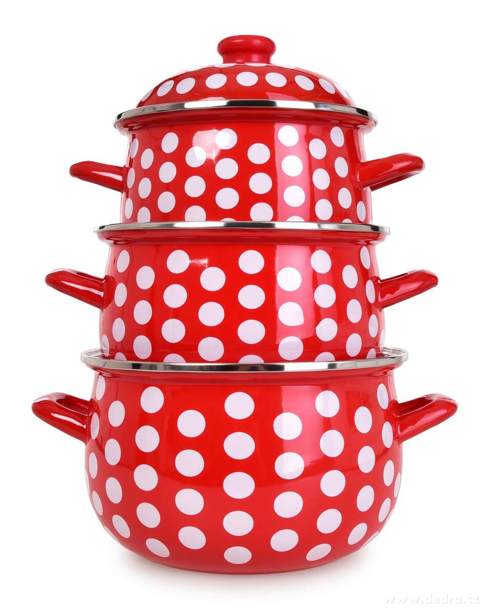 RUSTICAL | 6d├şln├í sada smaltovan├Żch silnost─Ťnn├Żch hrnc┼» s poklicemi | ─Źerven├ę s punt├şky - obr├ízek 5 | Hrnce a pek├í─Źe | Grand M├│da