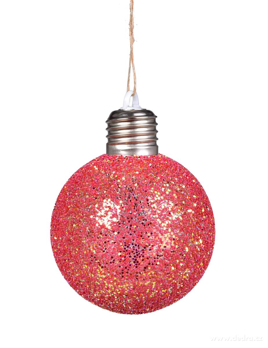 RUBÍNOVÉ SVĚTLO, LED světelná koule s flitry, 8 cm – náhled 2 | Grand Móda
