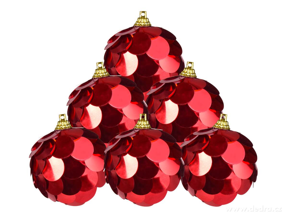 ČERVENÝ TŘPYT VÁNOC, sada ozdob, 6 ks, flitrové koule