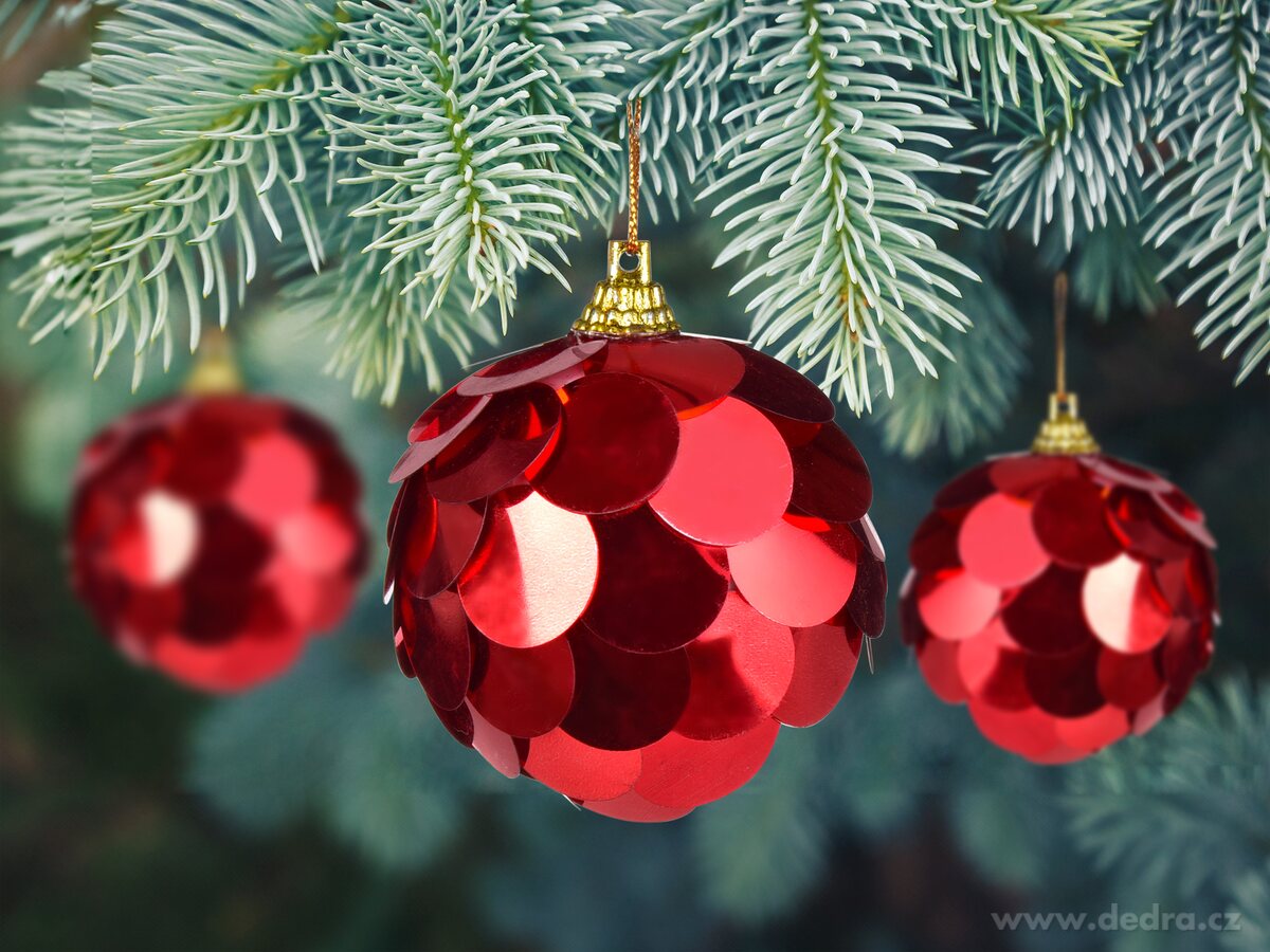 ČERVENÝ TŘPYT VÁNOC, sada ozdob, 6 ks, flitrové koule – náhled 3 | Grand Móda