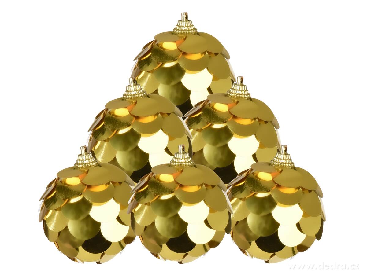ZLATÝ LESK VÁNOC, sada ozdob, 6 ks, flitrové koule