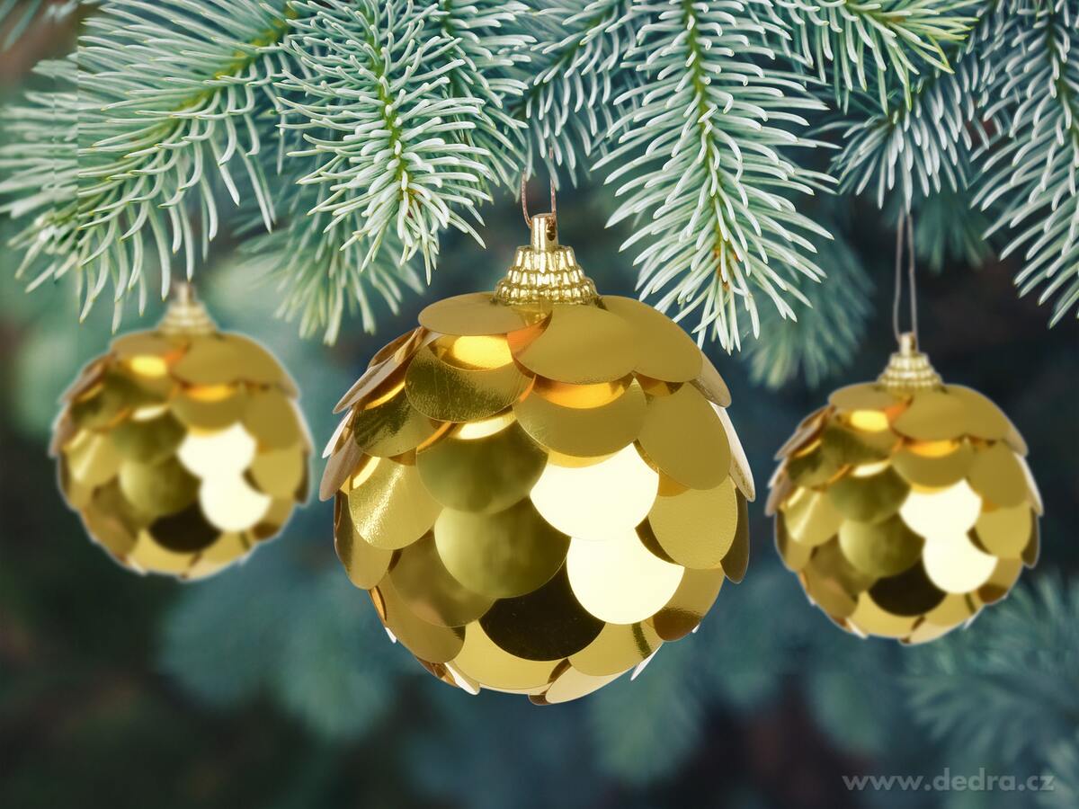 ZLATÝ LESK VÁNOC, sada ozdob, 6 ks, flitrové koule – náhled 3 | Grand Móda