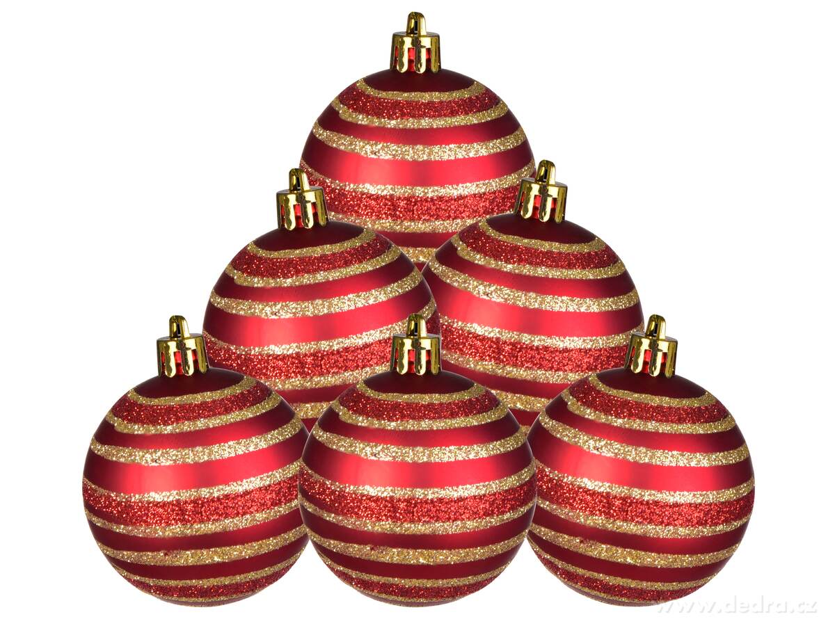 VÁNOČNÍ GALAXIE, sada ozdob, 6 ks, červené koule se zlatými pruhy