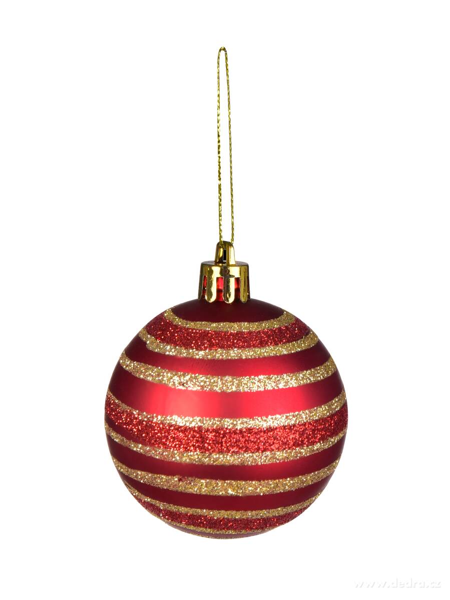 VÁNOČNÍ GALAXIE, sada ozdob, 6 ks, červené koule se zlatými pruhy – náhled 2 | Grand Móda