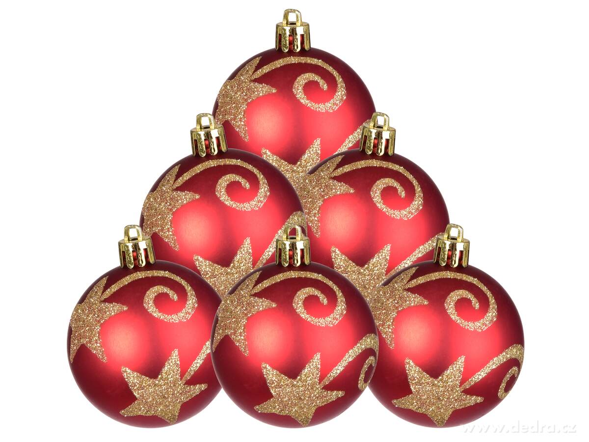 HVĚZDNÁ POSELSTVÍ, sada ozdob, 6 ks, červené koule s betlémskou hvězdou | Tradiční odstíny Vánoc | Grand Móda
