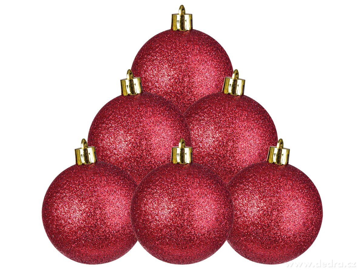 VÁNOČNÍ GLORIA, sada ozdob, 6 ks, červené třpytivé koule | Tradiční odstíny Vánoc | Grand Móda