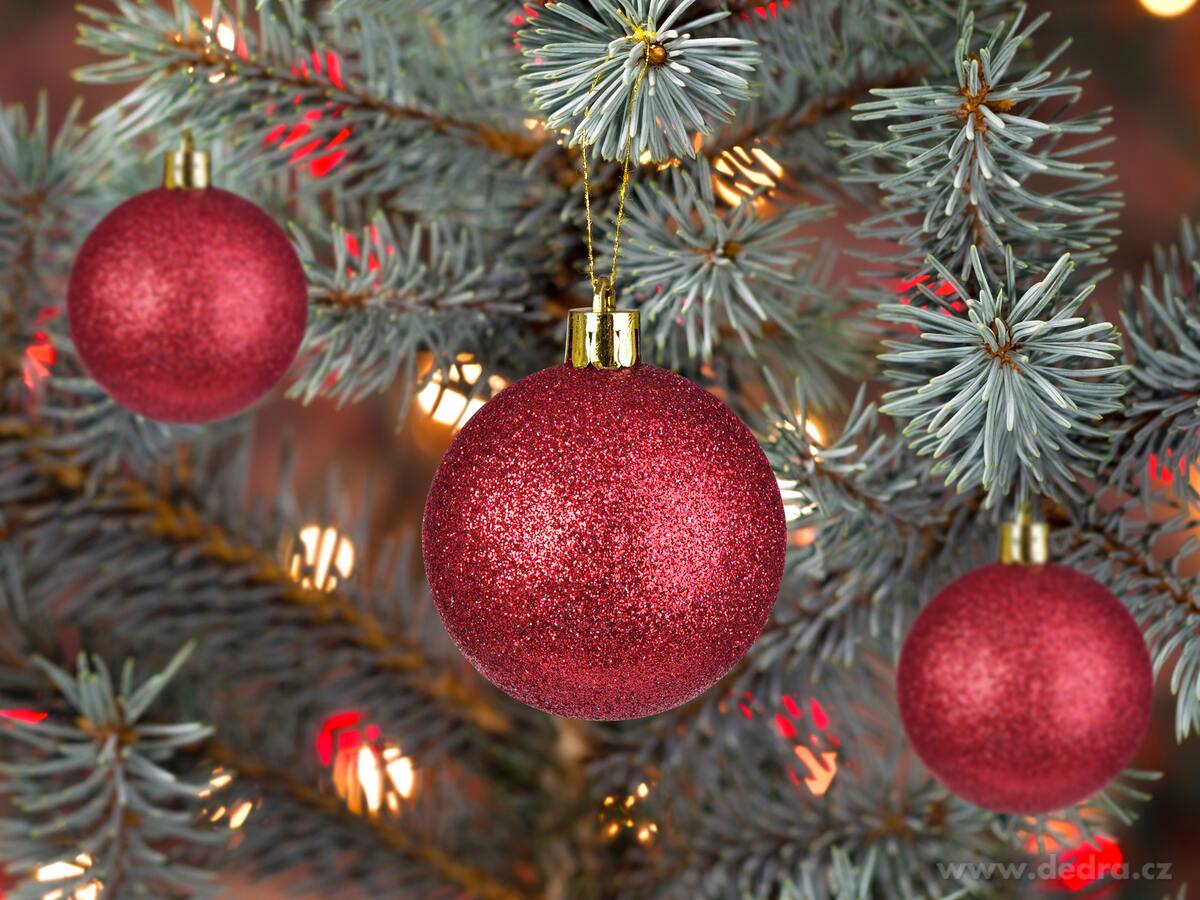 VÁNOČNÍ GLORIA, sada ozdob, 6 ks, červené třpytivé koule – náhled 3 | Grand Móda