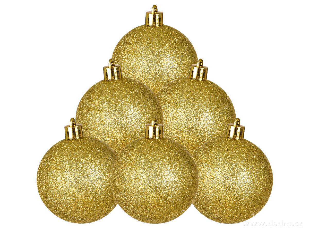 ZLATÁ AURA, sada ozdob, 6 ks, zlaté třpytivé koule