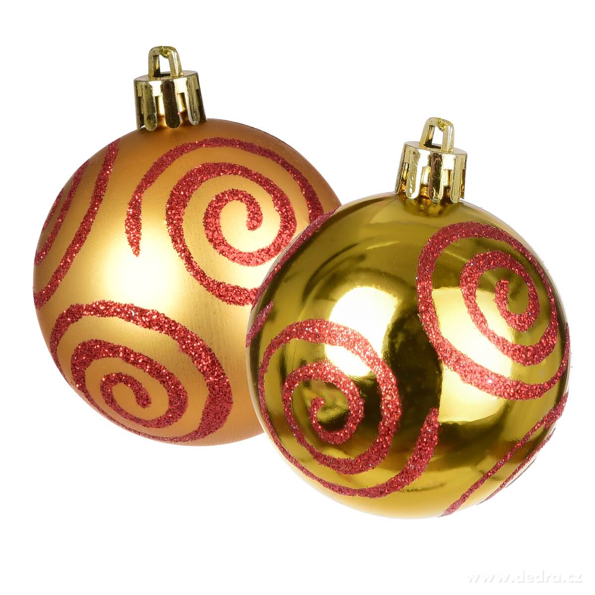 ZLATÝ VÍR, sada ozdob, 6 ks, zlaté koule s červenými spirálami – náhled 2 | Grand Móda