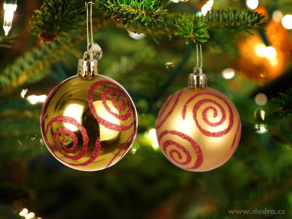 ZLATÝ VÍR, sada ozdob, 6 ks, zlaté koule s červenými spirálami – náhled 3 | Grand Móda