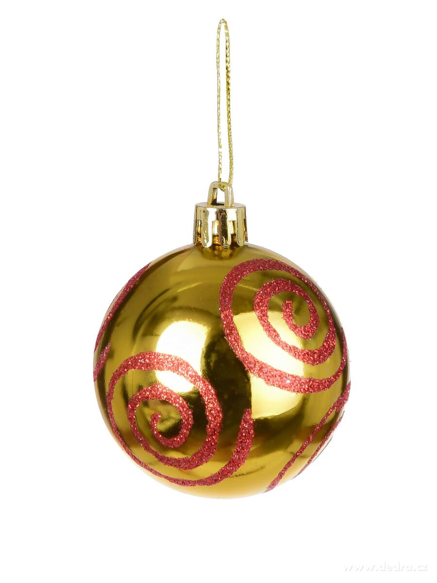 ZLATÝ VÍR, sada ozdob, 6 ks, zlaté koule s červenými spirálami – náhled 5 | Grand Móda